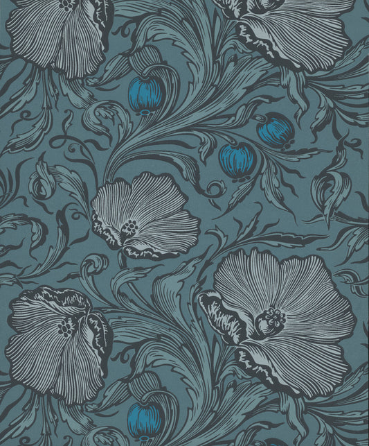 Fondo de pantalla de Little Greene Poppy Trail - Azul Fuerza Aérea
