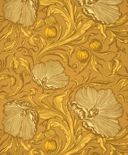 Fondo de pantalla de Little Greene Poppy Trail - Amarillo y rosa