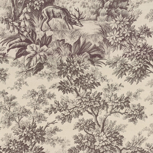Papel pintado de toile con diseño de ciervo de Little Greene - Chocolate