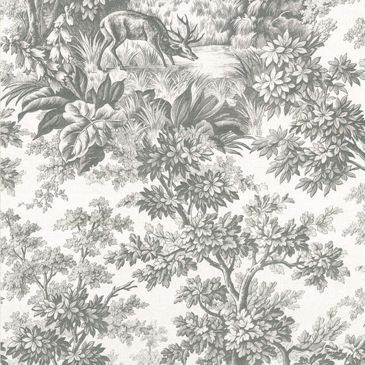 Papel pintado de toile con diseño de ciervo de Little Greene - Musgo