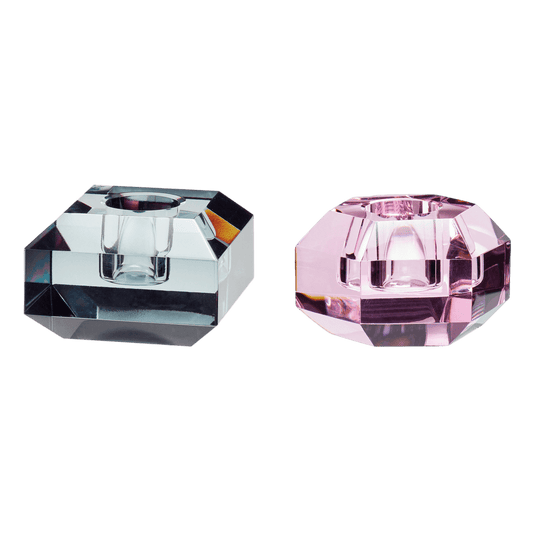 Conjunto de 2 Suportes de Velas de Cristal Cinza/Rosa - Stoc Casa